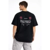 Erkek Kısa Kol Yazlık Tişört Bisiklet Yaka Baskılı Oversize T-Shirt - Siyah