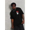 Erkek Kısa Kol Yazlık Tişört Bisiklet Yaka Baskılı Oversize T-Shirt - Siyah