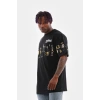 Erkek Kısa Kol Yazlık Tişört Bisiklet Yaka Baskılı Oversize T-Shirt - Siyah