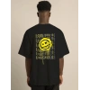 Erkek Kısa Kol Yazlık Tişört Bisiklet Yaka Baskılı Oversize T-Shirt - Siyah