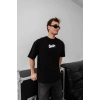 Erkek Kısa Kol Yazlık Tişört Bisiklet Yaka Baskılı Oversize T-Shirt - Siyah