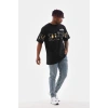 Erkek Kısa Kol Yazlık Tişört Bisiklet Yaka Baskılı Oversize T-Shirt - Siyah