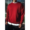 Erkek Kışlık Bisiklet Yaka Üç İplik Basic SweatShirt - Bordo