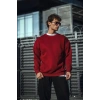 Erkek Kışlık Bisiklet Yaka Üç İplik Basic SweatShirt - Bordo