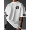 Erkek LB Baskılı Tişört Bisiklet Yaka Kısa Kol T-shirt - Beyaz