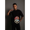 Erkek Mario Baskılı T-Shirt Oversize Kısa kol Bisiklet yaka tişort - Siyah