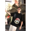 Erkek Mario Baskılı T-Shirt Oversize Kısa kol Bisiklet yaka tişort - Siyah