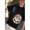 Erkek Mario Baskılı T-Shirt Oversize Kısa kol Bisiklet yaka tişort - Siyah
