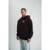 Erkek Nakışlı Kapüşonlu Oversize 3 İplik Pamuklu SweatShirt Hoodie - Siyah