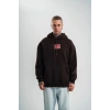 Erkek Nakışlı Kapüşonlu Oversize 3 İplik Pamuklu SweatShirt Hoodie - Siyah