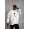 Erkek Nihilist Penguen Baskılı 3 İplik Pamuklu Kapüşonlu Sweatshirt Hoodie Beyaz