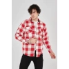 Erkek Oduncu Gömlek Uzun Kollu Şardonlu Kareli Desen Regular Fit Manşetli Çift - Pembe