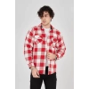 Erkek Oduncu Gömlek Uzun Kollu Şardonlu Kareli Desen Regular Fit Manşetli Çift - Pembe