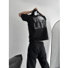 Erkek Ön ve Arka Baskılı T-Shirt Kısa Kol Bisiklet Yaka Regular Fit Tişört -  Siyah