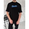 Erkek Ön ve Arka Baskılı T-Shirt Kısa Kol Bisiklet Yaka Regular Fit Tişört - Siyah