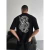 Erkek Ön ve Arka Baskılı T-Shirt Kısa Kol Bisiklet Yaka Regular Fit Tişört - Siyah