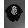 Erkek Ön ve Arka Baskılı T-Shirt Kısa Kol Bisiklet Yaka Regular Fit Tişört - Siyah