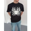 Erkek Örümcek Baskılı Tişört Kısa Kollu Bisiklet Yaka T-Shirt - Siyah