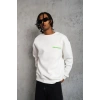Erkek Oversize Sweatshirt Ön ve Sırt Baskılı 3 İplik Pamuklu - Beyaz