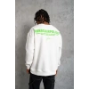 Erkek Oversize Sweatshirt Ön ve Sırt Baskılı 3 İplik Pamuklu - Beyaz