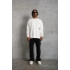Erkek Oversize Sweatshirt Ön ve Sırt Baskılı 3 İplik Pamuklu - Beyaz
