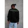 Erkek Oversize Sweatshirt Ön ve Sırt Baskılı 3 İplik Pamuklu - Siyah