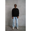 Erkek Oversize Sweatshirt Ön ve Sırt Baskılı 3 İplik Pamuklu - Siyah