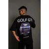 Erkek Oversize Tişört Golf GTI Retro Araba Baskılı T-shirt - Siyah