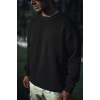 Erkek pamuklu Bisiklet Yaka 3 İplik Basic SweatShirt - Siyah