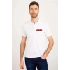 Erkek Pike Polo Yaka Tişört Düğmeli Baskılı T-Shirt - Beyaz