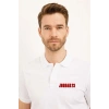 Erkek Pike Polo Yaka Tişört Düğmeli Baskılı T-Shirt - Beyaz
