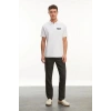 Erkek Polo Yaka Düğmeli Tişört Pike Baskılı T-Shirt - Beyaz