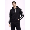 Erkek Şeritli Kapüşonlu Sweatshirt Oversize 3 iplik Pamuklu Hoodei - Siyah