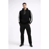 Erkek Şeritli Kapüşonlu Sweatshirt Oversize 3 iplik Pamuklu Hoodie - Siyah