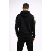Erkek Şeritli Kapüşonlu Sweatshirt Oversize 3 iplik Pamuklu Hoodie - Siyah