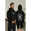 Erkek Sırt Baskılı Oversize 3 İplik Kapüşonlu Hoodie Sweatshirt - Siyah