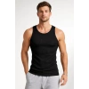 Erkek Spor Slimfit Fitilli Kaşkorse Arka Basklı Atlet 2li Set Siyah-Bej