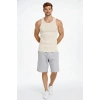 Erkek Spor Slimfit Fitilli Kaşkorse Arka Basklı Atlet 2li Set Siyah-Bej