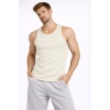 Erkek Spor Slimfit Fitilli Kaşkorse Arka Basklı Atlet 2li Set Siyah-Bej