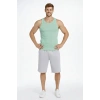 Erkek Spor Slimfit Fitilli Kaşkorse Arka Basklı Atlet 2li Set Siyah-Mint Yeşili