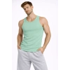 Erkek Spor Slimfit Fitilli Kaşkorse Arka Basklı Atlet 2li Set Siyah-Mint Yeşili
