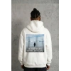 Erkek Survivor Penguin Baskılı 3 İplik Pamuklu Kapüşonlu Sweatshirt Hoodie Beyaz