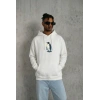 Erkek Survivor Penguin Baskılı 3 İplik Pamuklu Kapüşonlu Sweatshirt Hoodie Beyaz