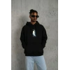 Erkek Survivor Penguin Baskılı 3 İplik Pamuklu Kapüşonlu Sweatshirt Hoodie Siyah