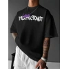 Erkek T-shirt Baskılı Bisiklet Yaka Kısa Kol Tişört - Siyah