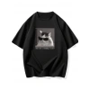 Erkek T-Shirt Komik Kedi Baskılı kısa kol Tişört - Siyah