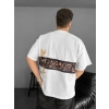 Erkek T-Shirt Ön ve Arka Baskılı Oversize Bisiklet Yaka tişort - Beyaz