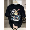 Erkek T-shirt Tavşan Baskılı Kısa Kollu Tişört - Siyah