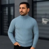 Erkek Tam Boğazlı Balıkçı Yaka Triko Kazak Kalın Fitilli - Bebek Mavisi