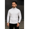 Erkek Tam Boğazlı Balıkçı Yaka Triko Kazak Kalın Fitilli - Beyaz